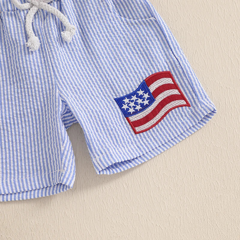 Lioraitiin Toddler Boy 4th of July Outfit Letter Embroidery Short