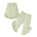 Lioraitiin Toddler Girl Outfits Solid Waffle Round Neck Ruffled Tank