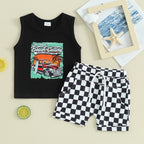 Lioraitiin Toddler Boys Outfits Letter Car Print Sleeveless Tank Tops