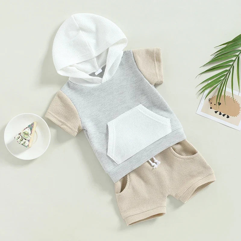 Lioraitiin Toddler Baby 2Pcs Outfits Short Sleeve Waffle Knit Pocket