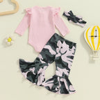 Lioraitiin Baby Girl 3 Piece Outfit, Long Sleeve Ribbed Solid Color
