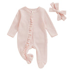 Lioraitiin Baby Girls Footies Rompers Stripe Print Round Neck Ruffles