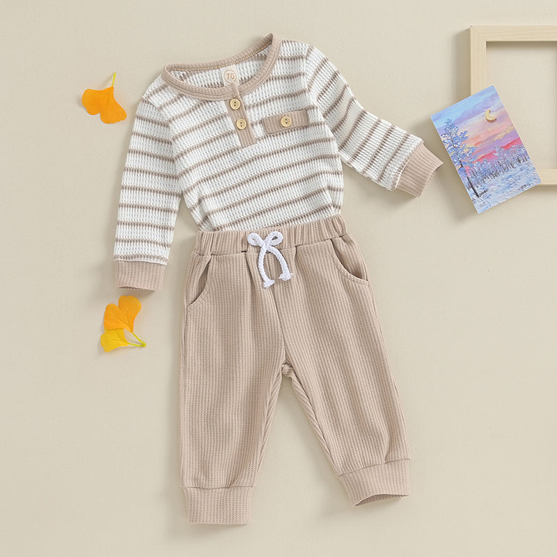 Lioraitiin 0-18M Newborn Baby Boy Girl Waffle Knit Striped Romper