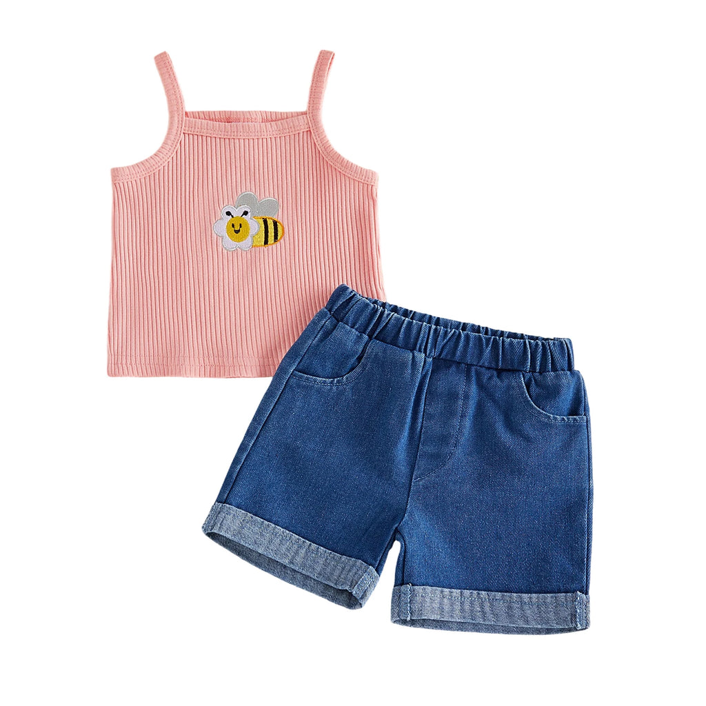 Lioraitiin Toddler Baby Girls Outfit Fashionable Cute Bee Embroidery