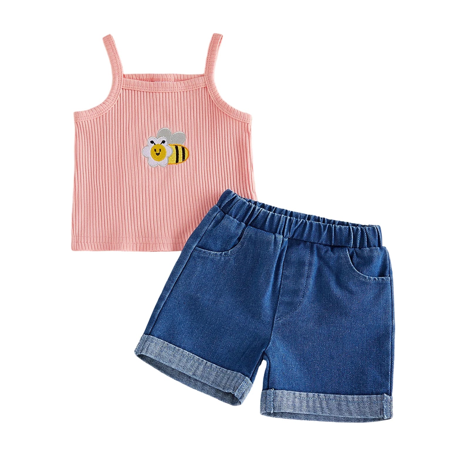Lioraitiin Toddler Baby Girls Outfit Fashionable Cute Bee Embroidery