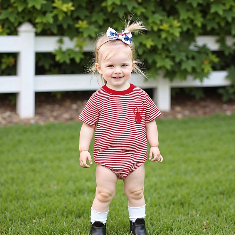 Lioraitiin Newborn Baby Girls Romper Lobster Stripe Pattern Short