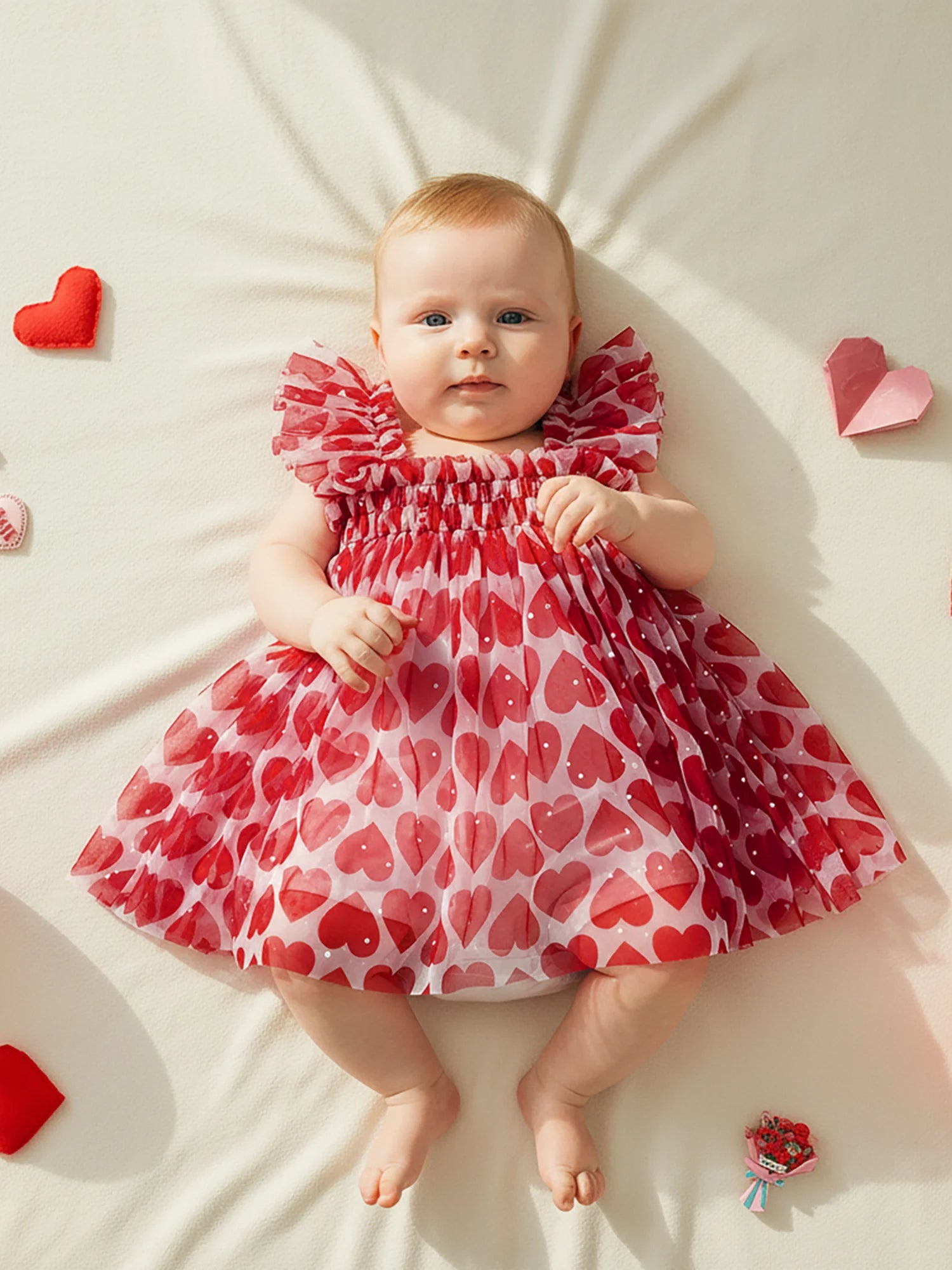 Lioraitiin Toddler Baby Girl Sleeveless Dress with Ruffled Straps Red