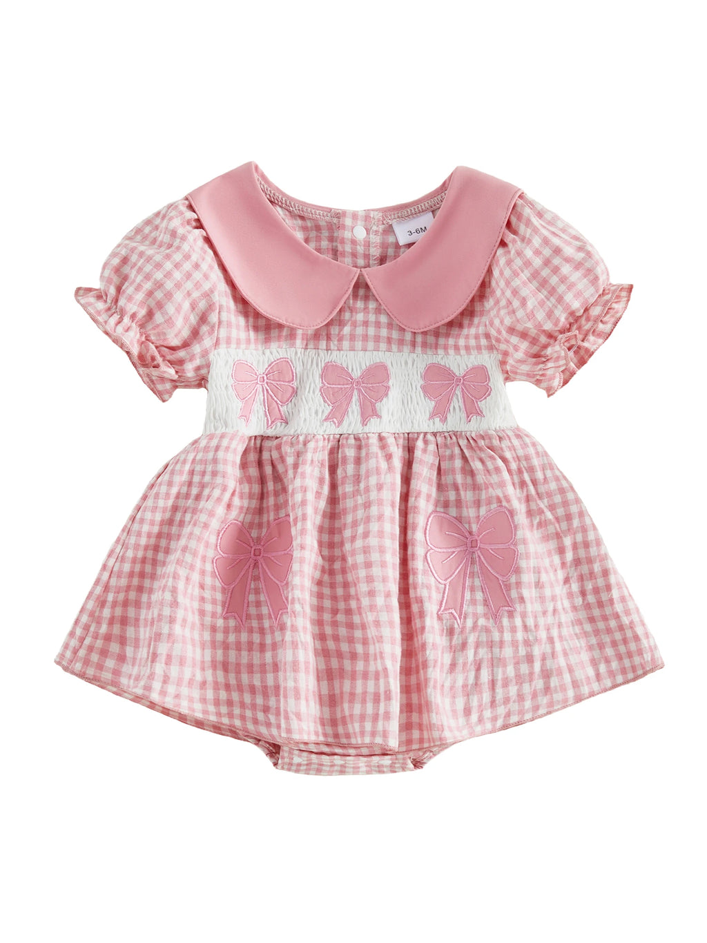 Lioraitiin Baby Girl Plaid Romper Dress Cute Bow Embroidery Smocked