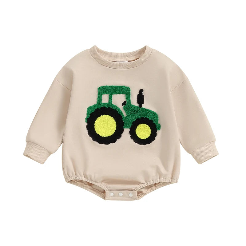 Lioraitiin Baby Girls Boys Romper Long Sleeve Crewneck Tractor