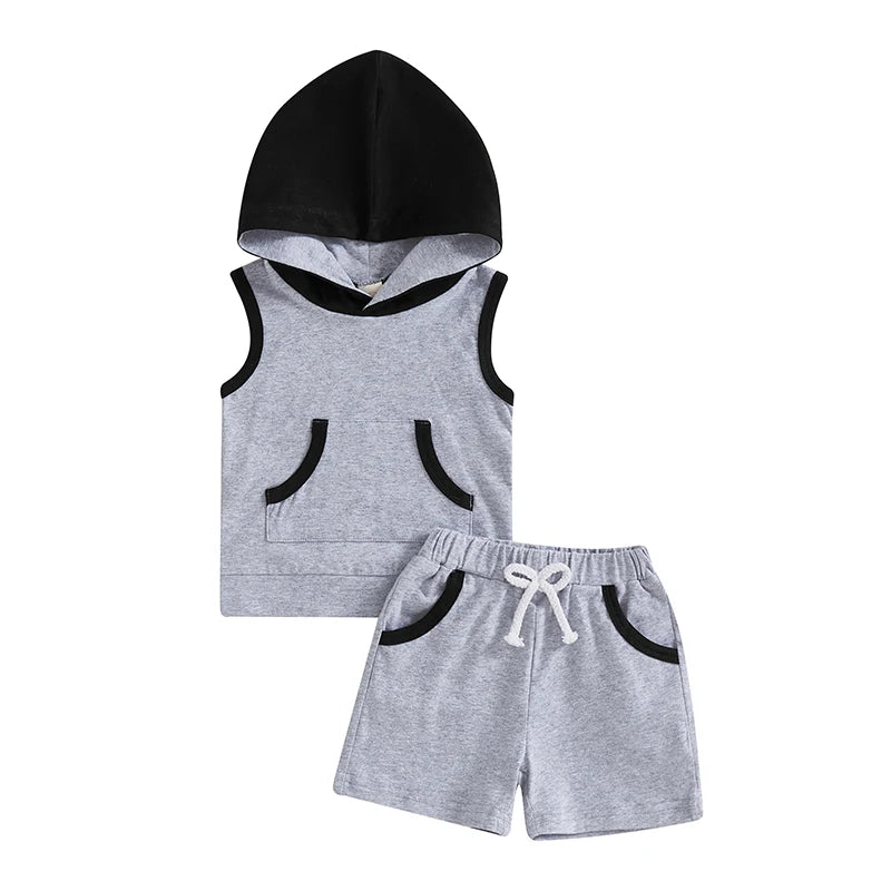 Lioraitiin Toddler Baby Boy Shorts Set Contrast Color Sleeveless