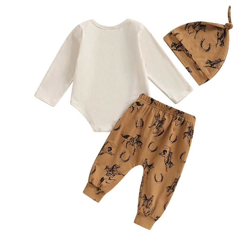 Lioraitiin Baby Boys 3PCS Outfit Sets Long Sleeve Letter Print Romper
