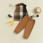 Lioraitiin Toddler Baby Boy Outfit Plaid Button up Long Sleeve Shirt