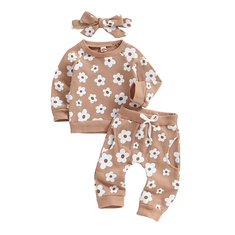 Lioraitiin Infant Baby Girl 2Pcs Set Flower Print Long Sleeve