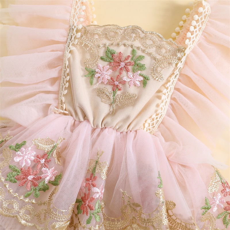 Lioraitiin 0-24M Newborn Girl Outfit Embroidery Flower Fly Sleeve