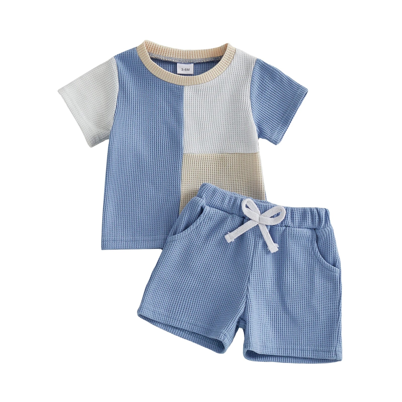Lioraitiin Kids Boys Shorts Set Short Sleeve Contrast Color T-shirt