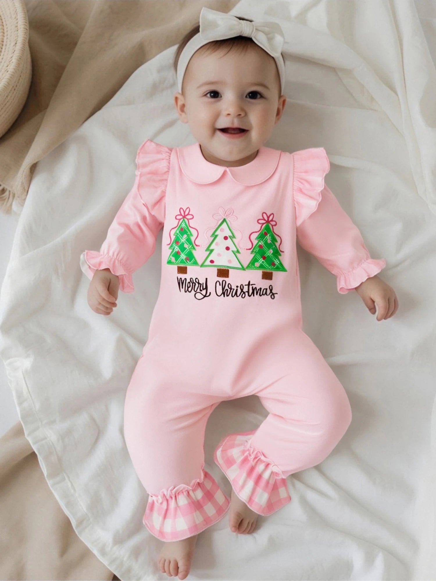 Lioraitiin Baby Girl Christmas Romper Long Sleeve Doll Collar