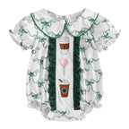 Lioraitiin 0-3Y Newborn Baby Girls Romper Bowknit Print Short Puff