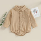 Lioraitiin 0-24M Newborn Baby Boy Cotton Linen Shirt Romper Solid