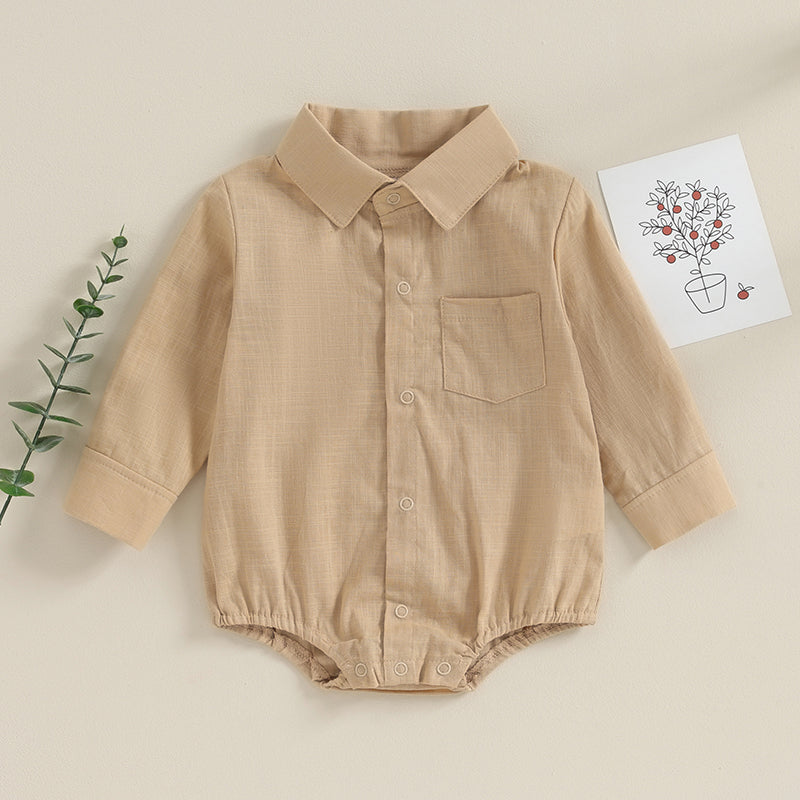 Lioraitiin 0-24M Newborn Baby Boy Cotton Linen Shirt Romper Solid