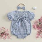 Lioraitiin Baby Girls Sweet Romper Short Sleeve Round Neck Plaid