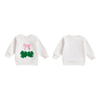 Toddler Baby Girl Irish Sweatshirt Bow Clover Embroidery Long Sleeve