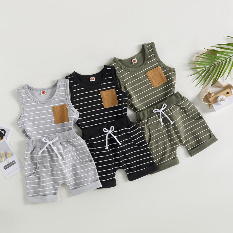 Lioraitiin 0-4Years Kids Baby Boy 2Pcs Outfits Striped Sleeveless