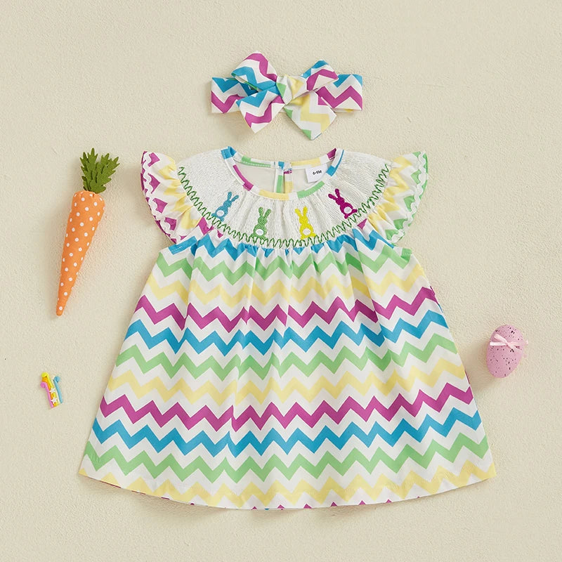 Lioraitiin Toddler Girls Easter Dress Rabbit Carrot Embroidery Short