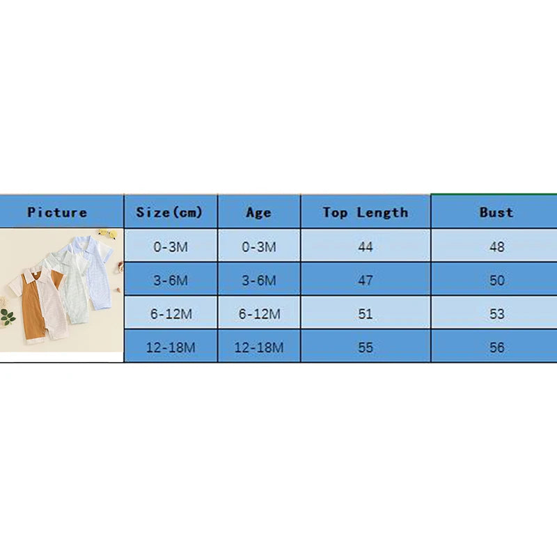 Lioraitiin Baby Boy Jumpsuit Short Sleeve Lapel Collar Stripes Print