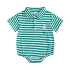 Lioraitiin Baby Boy Romper Short Sleeve Lapel Collar Stripes Print