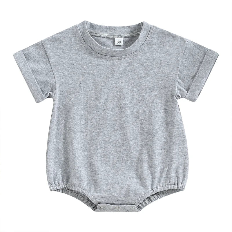 Lioraitiin 0-24M Baby Boys Girls Rompers Solid Short Sleeve O-neck