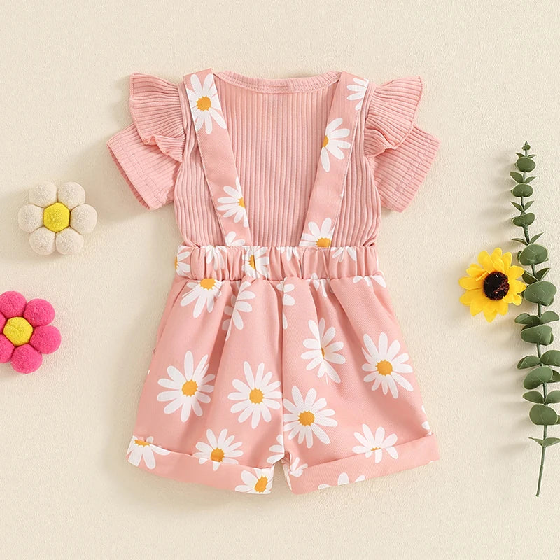 Lioraitiin Baby Girls Shorts Set, Short Sleeve Romper with Flower