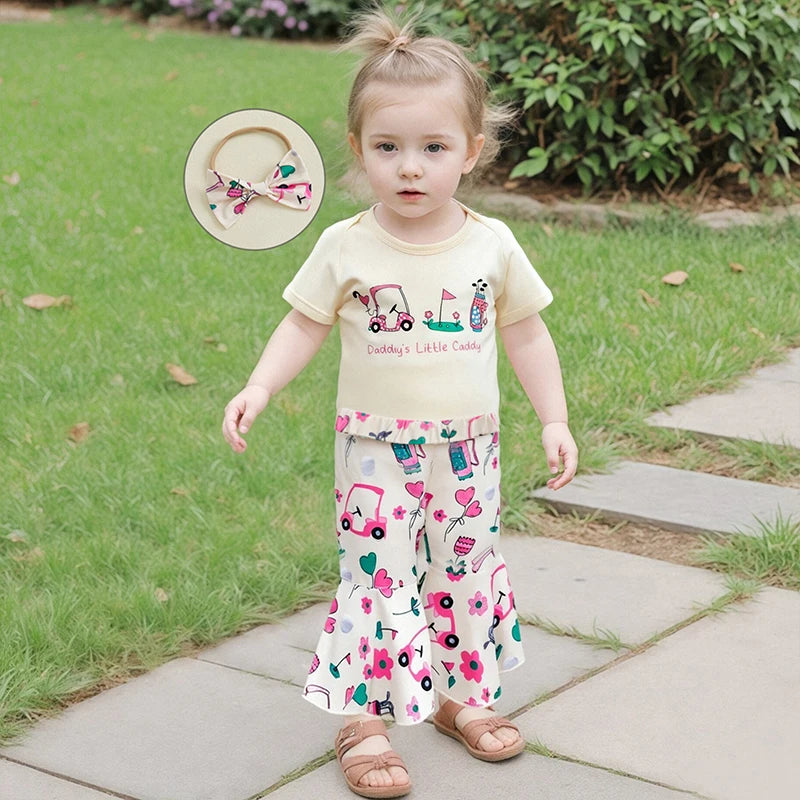 Lioraitiin Baby Girls Outfit Golf Print Short Sleeves Romper and