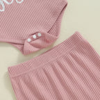 Lioraitiin Baby Girls Ribbed Set Letter Print Long Sleeve Round Neck