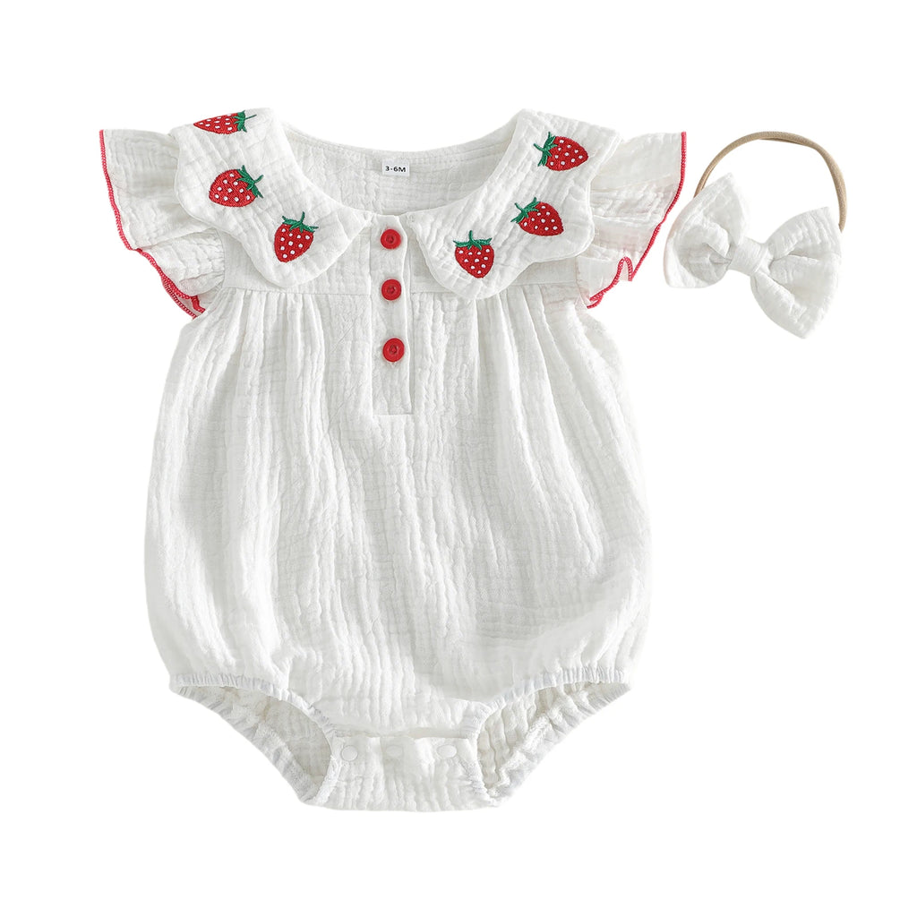 Baby Girls 2 Piece Outfits Adorable Strawberry Embroidery Flying