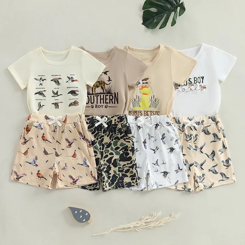 Lioraitiin Toddler Baby Boy Duck Outfit Short Sleeve T-shirts Elastic