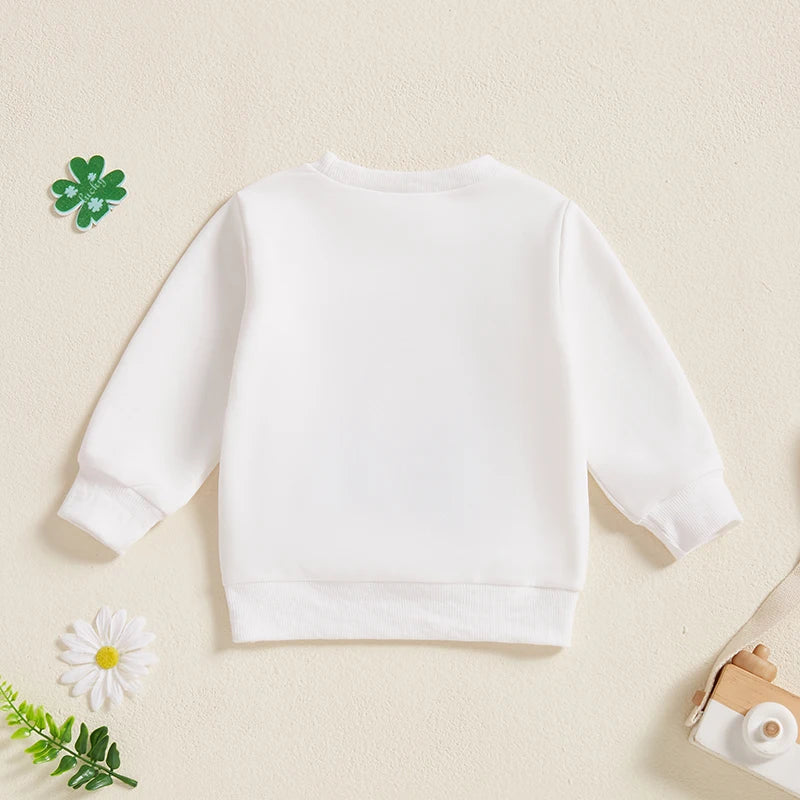 Toddler Baby Girl Irish Sweatshirt Bow Clover Embroidery Long Sleeve