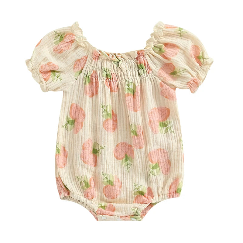 Lioraitiin 0-24M Infant Baby Girls Bodysuit Flower Print Short Puff