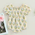Lioraitiin 0-24M Infant Baby Girls Bodysuit Flower Print Short Puff