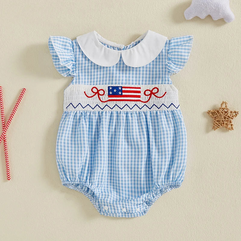 Lioraitiin Newborn Baby Girl 4th of July Romper Ruffle Sleeveless