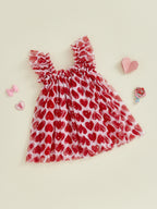Lioraitiin Toddler Baby Girl Sleeveless Dress with Ruffled Straps Red