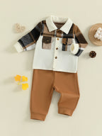 Lioraitiin Toddler Baby Boy Outfit Plaid Button up Long Sleeve Shirt
