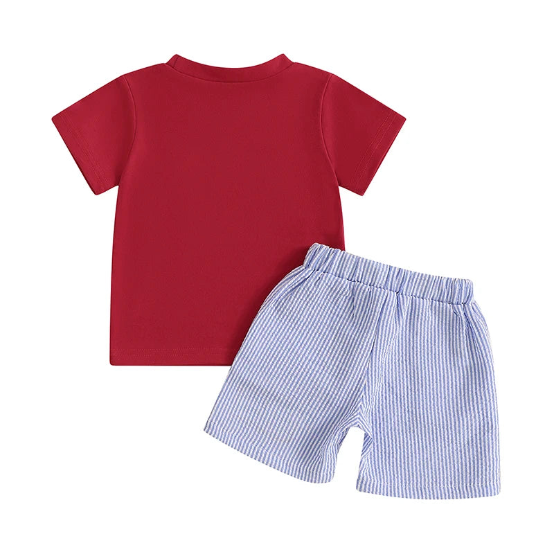 Lioraitiin Toddler Boy 4th of July Outfit Letter Embroidery Short