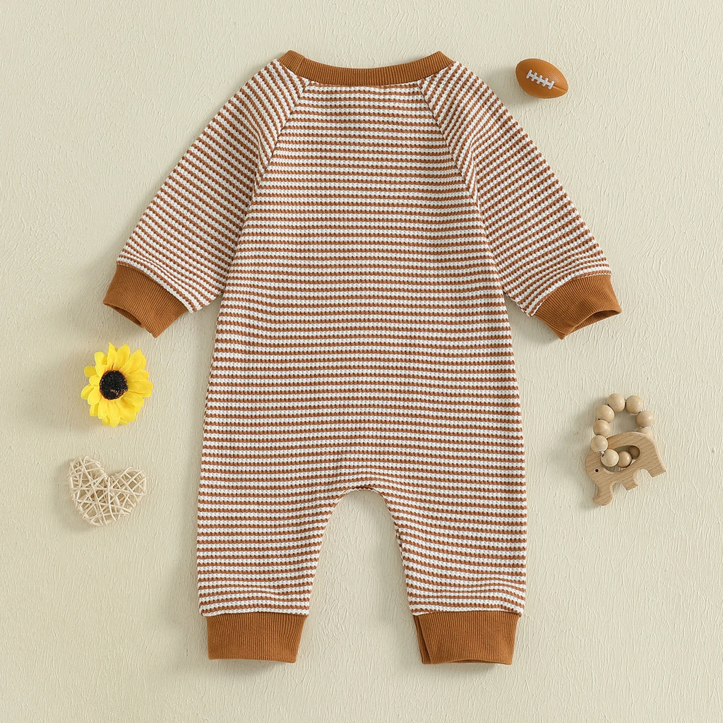 Lioraitiin Baby Boy Sweatshirt Romper Rugby Stripe Print Long Sleeve