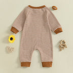 Lioraitiin Baby Boy Sweatshirt Romper Rugby Stripe Print Long Sleeve