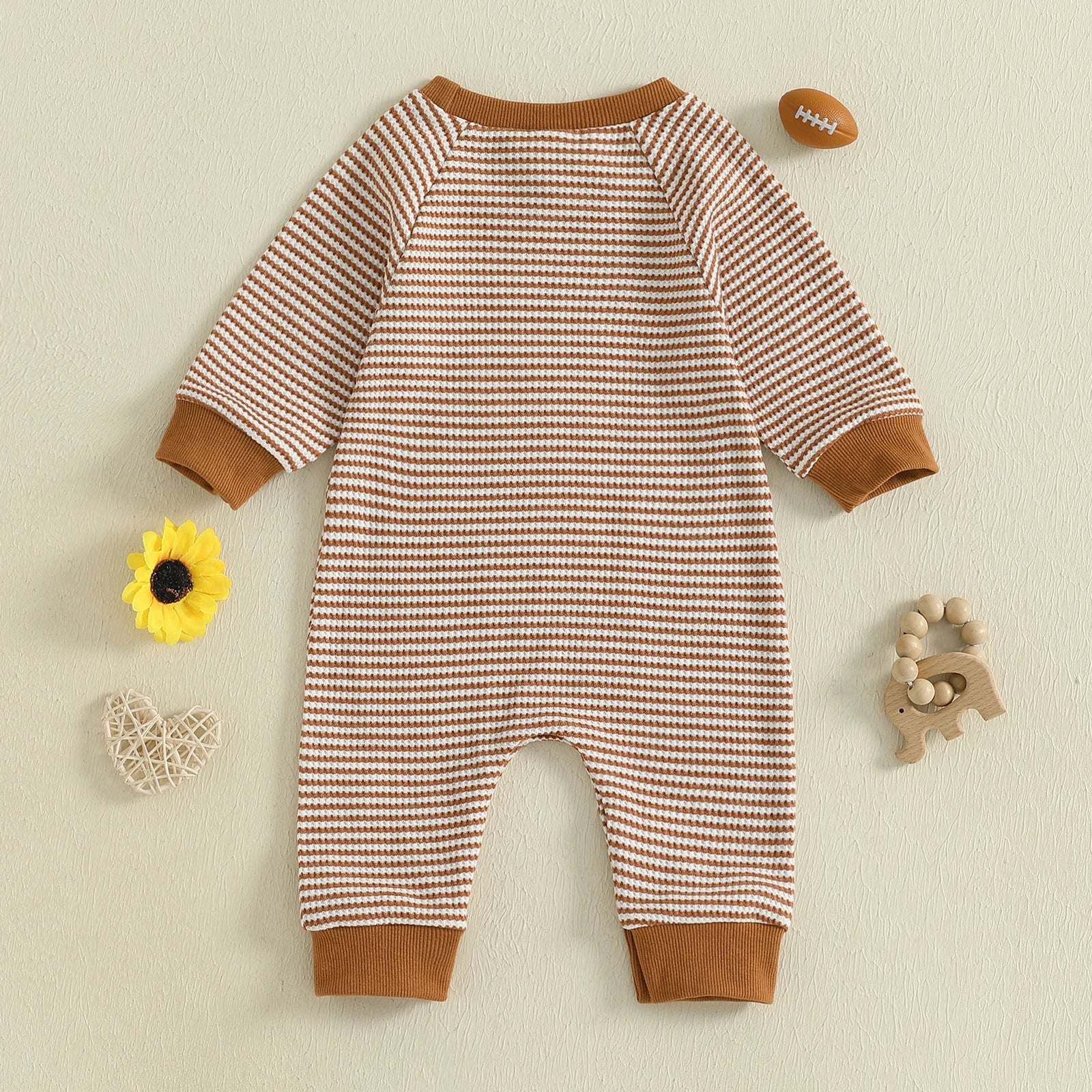 Lioraitiin Baby Boy Sweatshirt Romper Rugby Stripe Print Long Sleeve