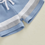 Lioraitiin Baby Boys Sets Fashionable Stripe Trim Short Sleeve Romper