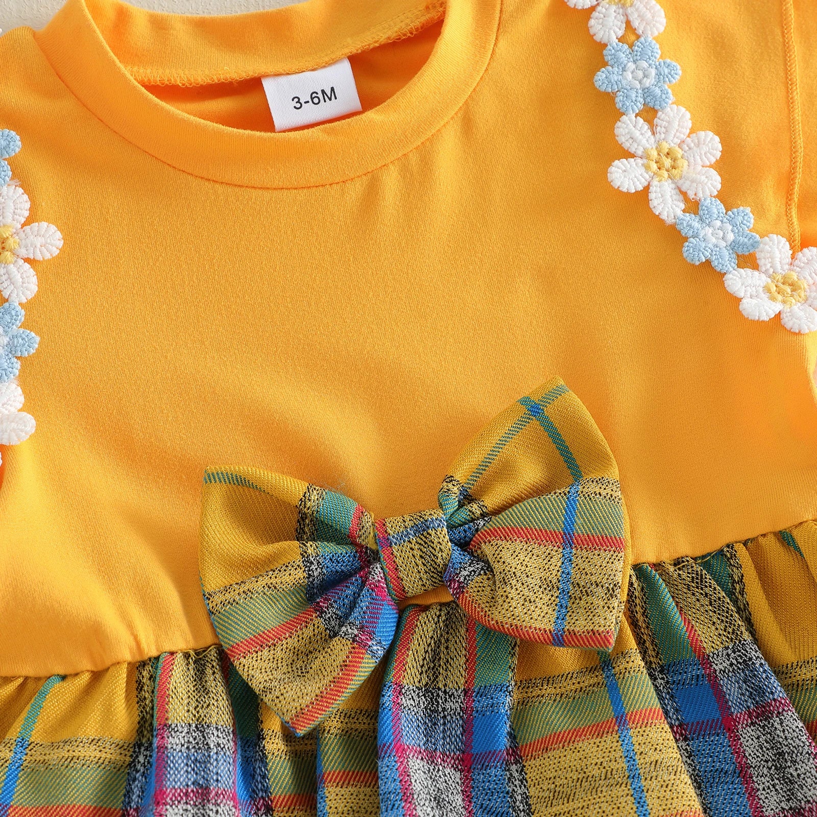 Lioraitiin Baby Girls Rompers Floral Embroidery Plaid Ruffles Skirt