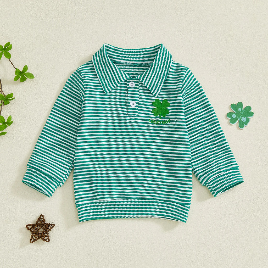Lioraitiin Toddler Little Boy Irish Sweatshirt Striped Clover Letter