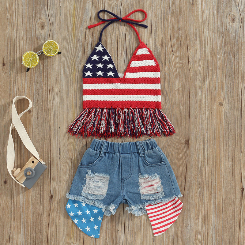 Lioraitiin 0-6Years Toddler Baby Girl 2Pcs Independence Day Set