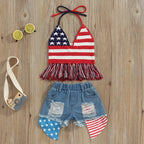 Lioraitiin 0-6Years Toddler Baby Girl 2Pcs Independence Day Set